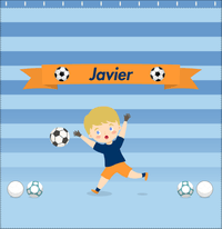 Thumbnail for Personalized Soccer Shower Curtain XIX - Blue Background - Blond Boy II - Decorate View