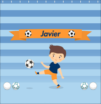 Thumbnail for Personalized Soccer Shower Curtain XIX - Blue Background - Brown Hair Boy II - Decorate View