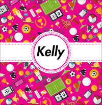 Thumbnail for Personalized Soccer Shower Curtain XX - Pink Background - Circle Ribbon Nameplate - Decorate View