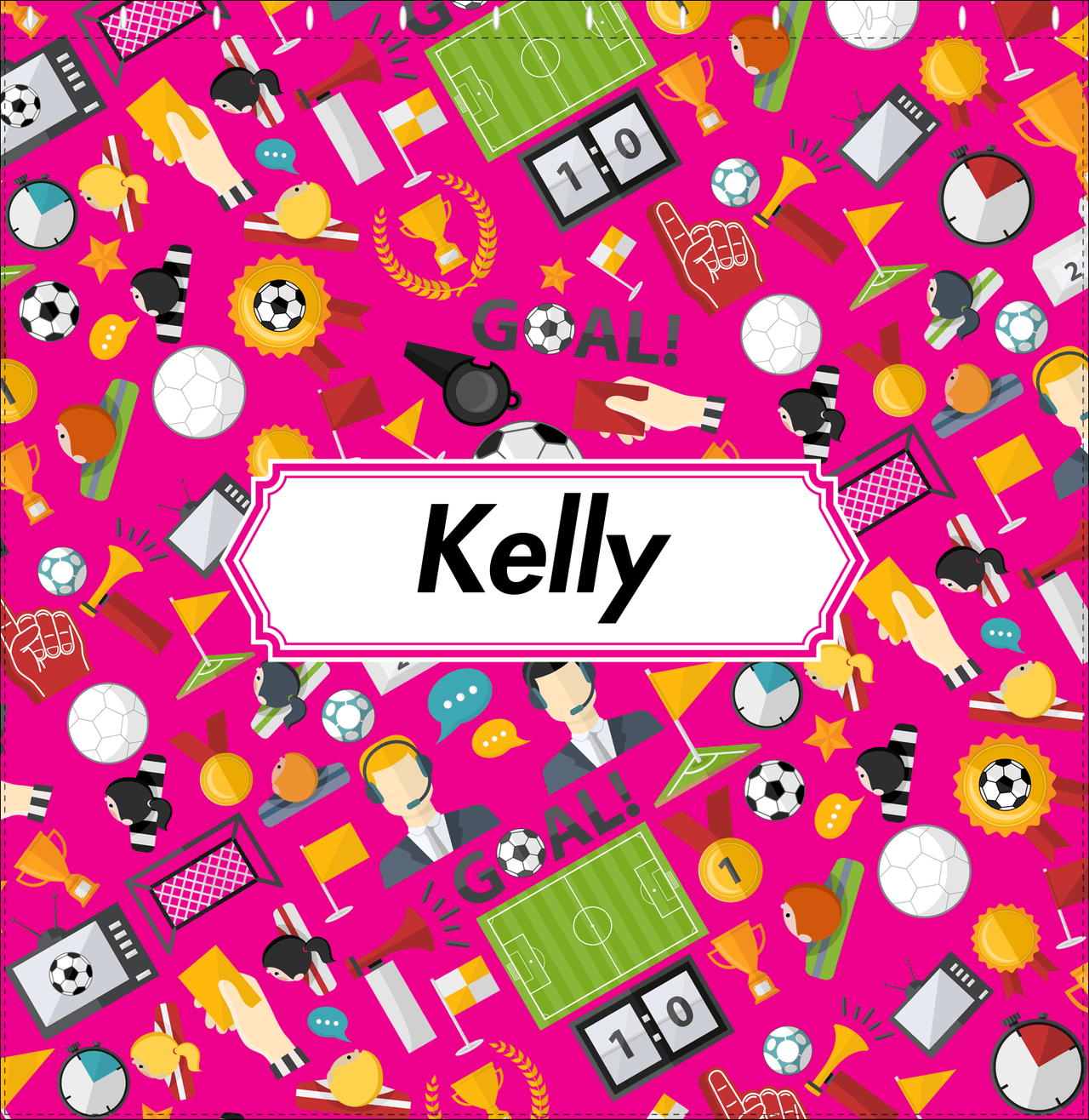 Personalized Soccer Shower Curtain XX - Pink Background - Decorative Rectangle Nameplate - Decorate View