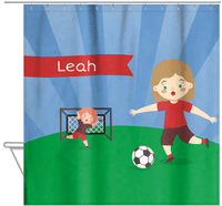 Thumbnail for Personalized Soccer Shower Curtain XXI - Blue Sky - Blonde Girl I - Hanging View