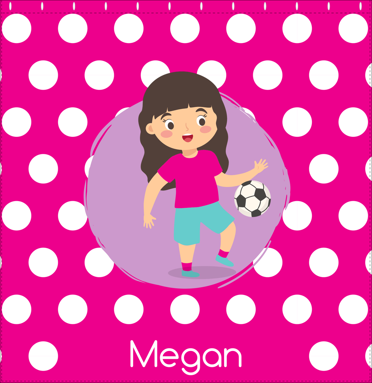 Personalized Soccer Shower Curtain XXIII - Pink Background - Black Hair Girl - Decorate View