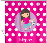 Thumbnail for Personalized Soccer Shower Curtain XXIII - Pink Background - Black Hair Girl - Hanging View