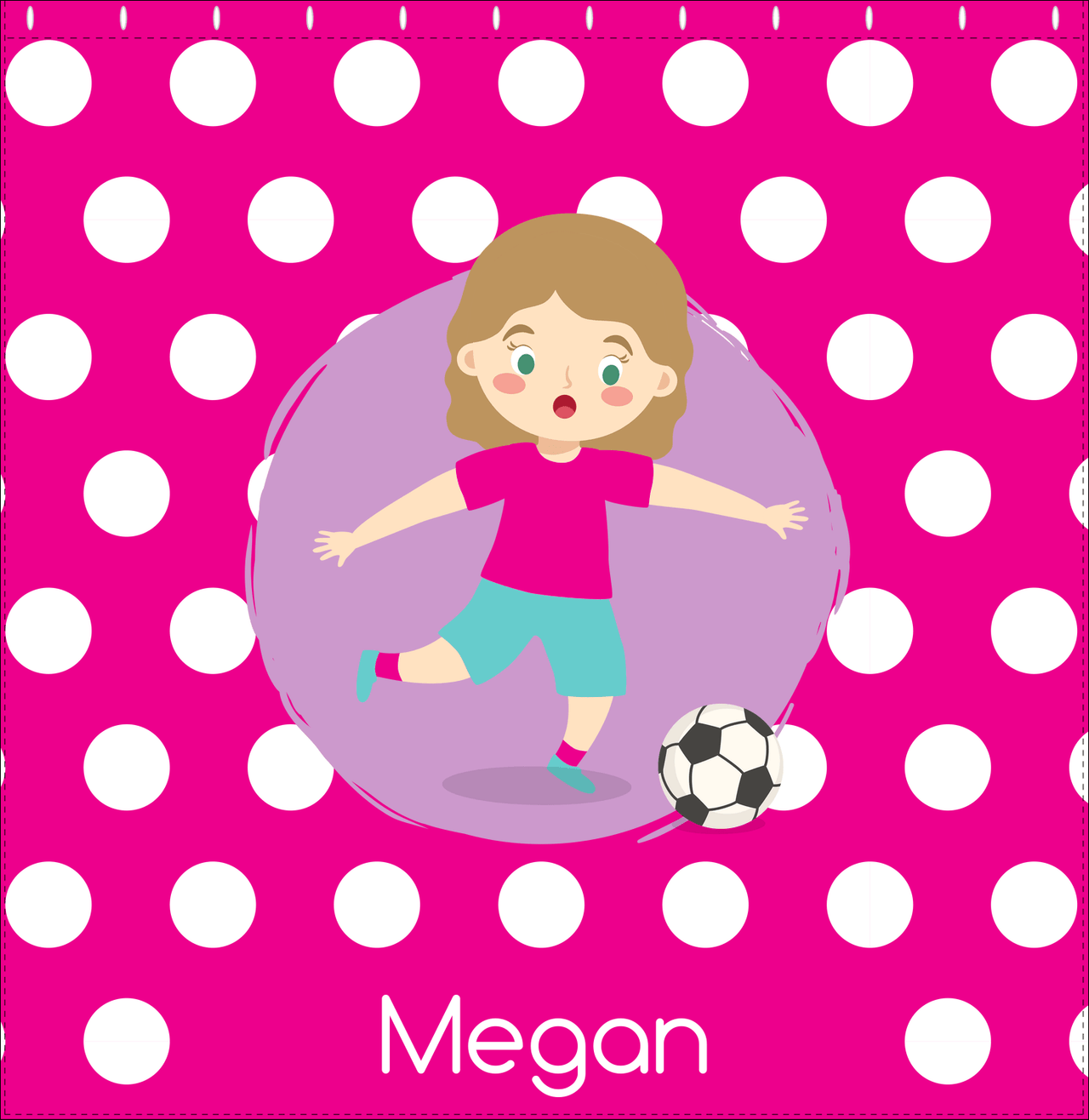 Personalized Soccer Shower Curtain XXIII - Pink Background - Blonde Girl I - Decorate View