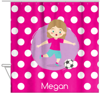 Thumbnail for Personalized Soccer Shower Curtain XXIII - Pink Background - Blonde Girl I - Hanging View