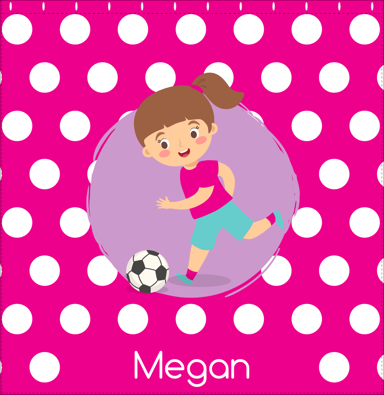 Personalized Soccer Shower Curtain XXIII - Pink Background - Brunette Girl - Decorate View
