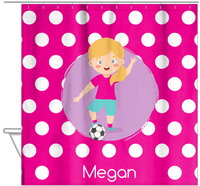 Thumbnail for Personalized Soccer Shower Curtain XXIII - Pink Background - Blonde Girl II - Hanging View