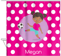 Thumbnail for Personalized Soccer Shower Curtain XXIII - Pink Background - Black Girl - Hanging View