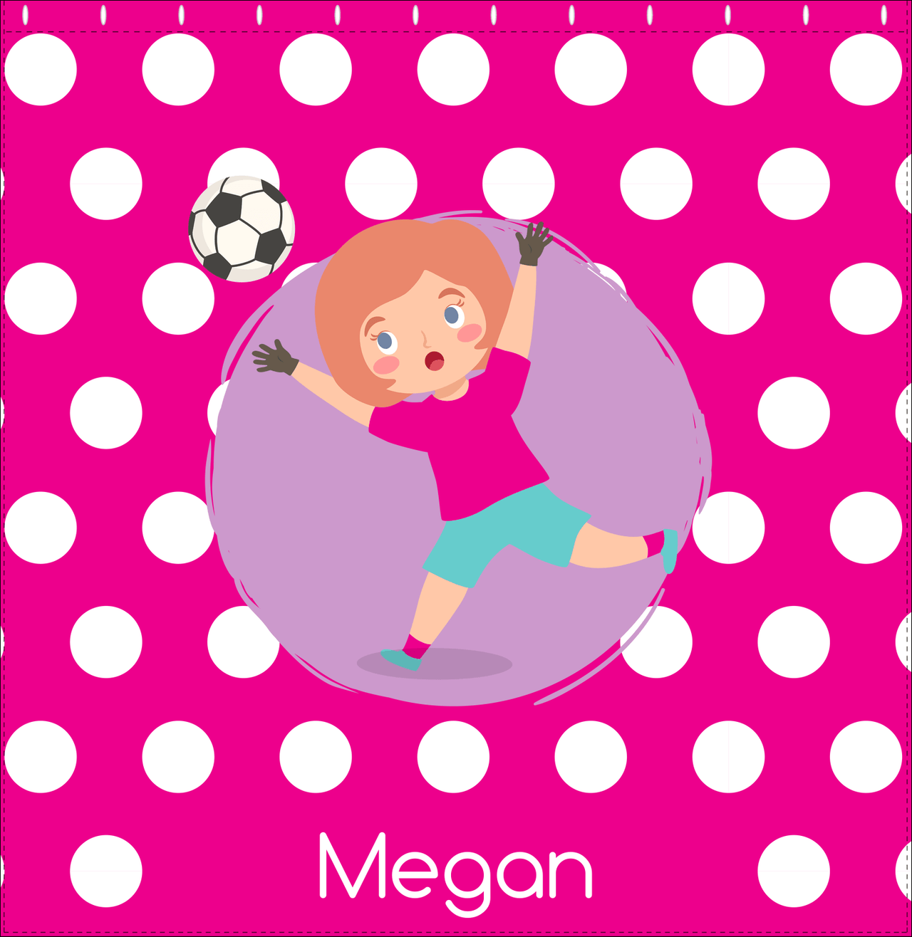 Personalized Soccer Shower Curtain XXIII - Pink Background - Redhead Girl - Decorate View