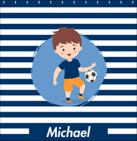 Thumbnail for Personalized Soccer Shower Curtain XXIV - Blue Background - Brown Hair Boy I - Decorate View