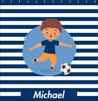 Thumbnail for Personalized Soccer Shower Curtain XXIV - Blue Background - Black Boy - Decorate View