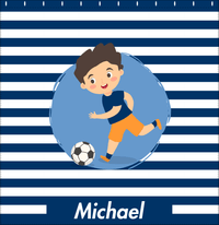 Thumbnail for Personalized Soccer Shower Curtain XXIV - Blue Background - Black Hair Boy - Decorate View