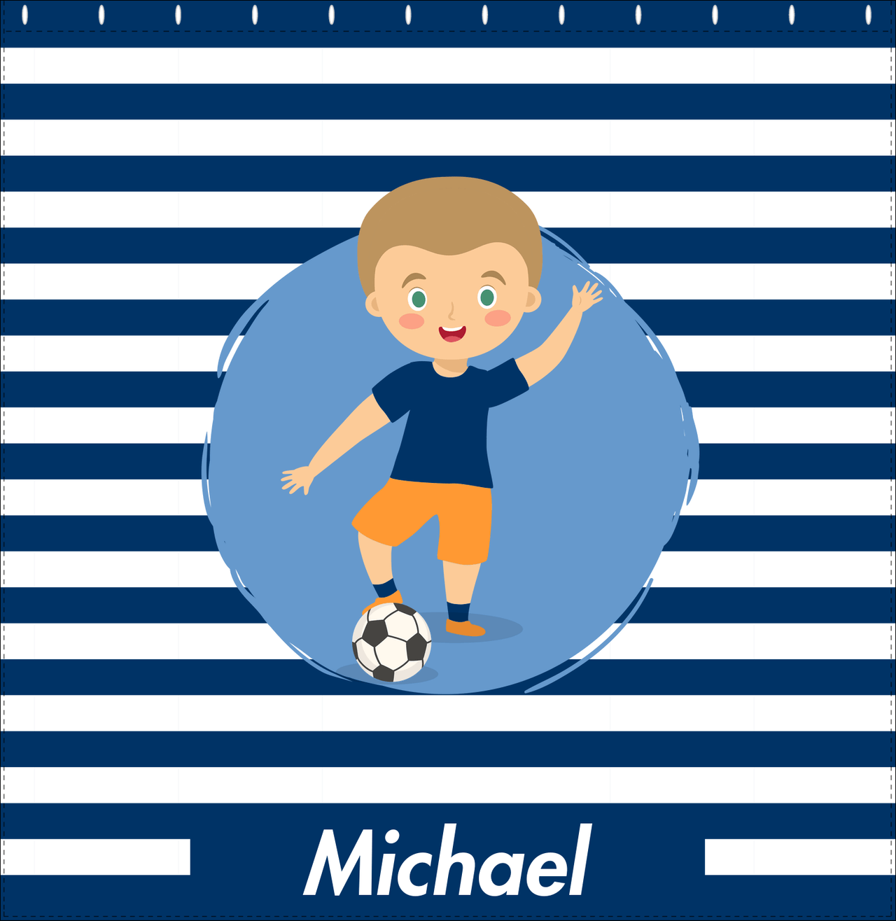 Personalized Soccer Shower Curtain XXIV - Blue Background - Blond Boy I - Decorate View