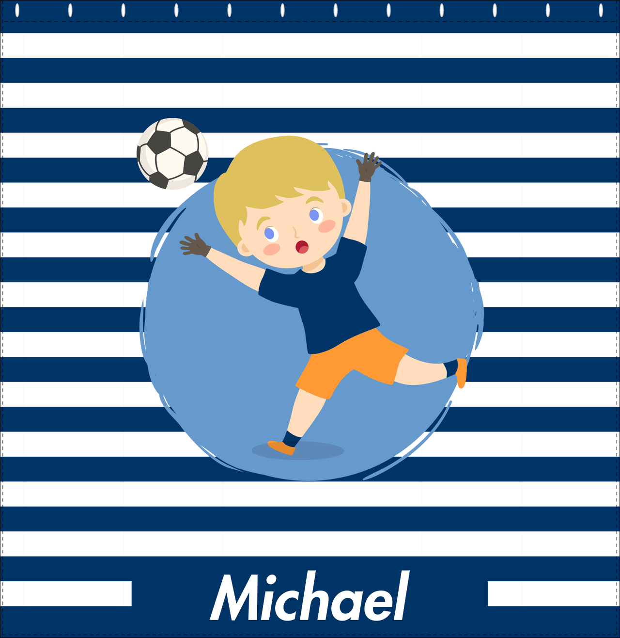 Personalized Soccer Shower Curtain XXIV - Blue Background - Blond Boy II - Decorate View