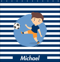 Thumbnail for Personalized Soccer Shower Curtain XXIV - Blue Background - Brown Hair Boy II - Decorate View