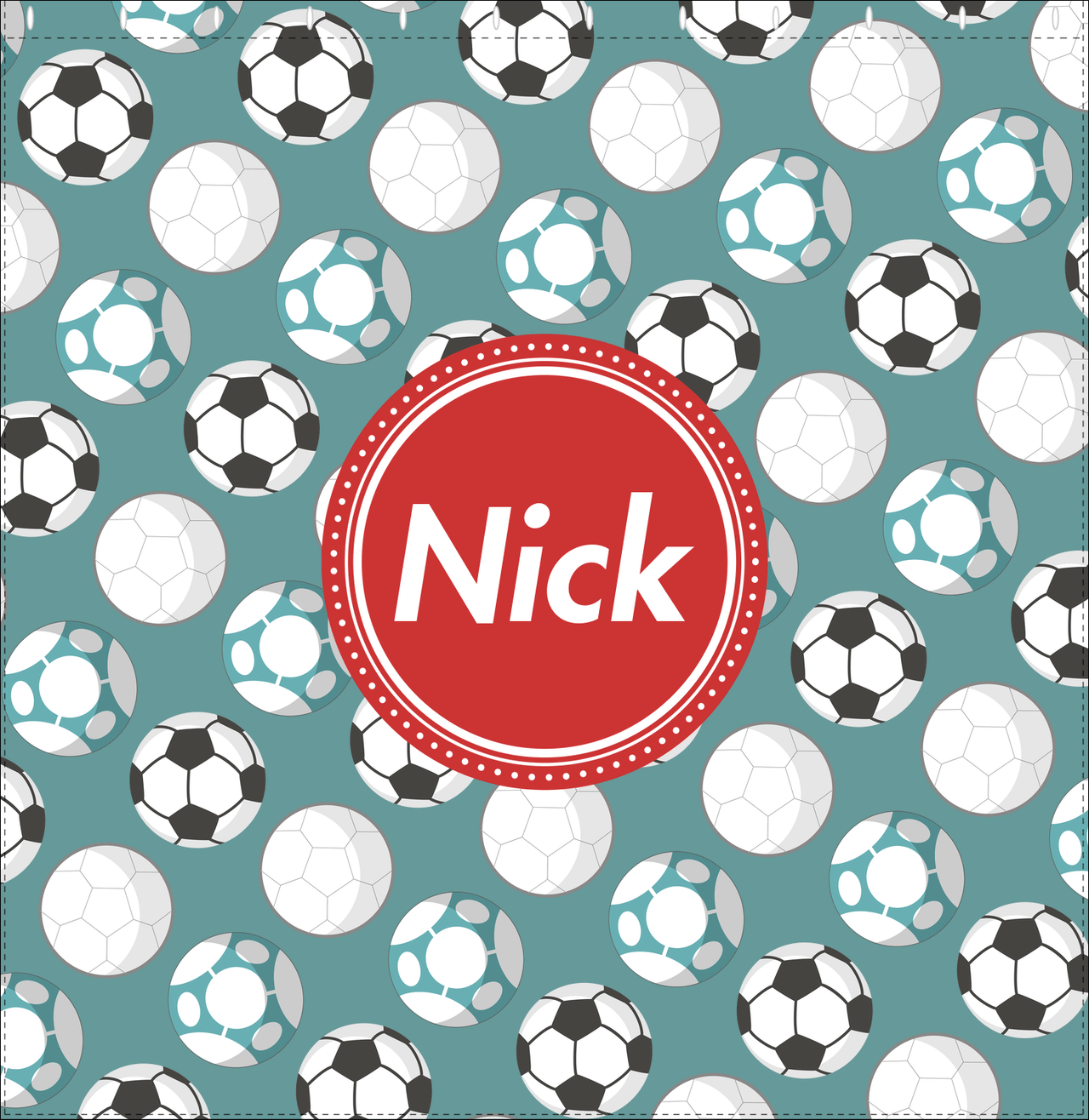 Personalized Soccer Shower Curtain XXV - Teal Background - Circle Nameplate - Decorate View