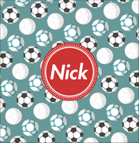 Thumbnail for Personalized Soccer Shower Curtain XXV - Teal Background - Circle Nameplate - Decorate View