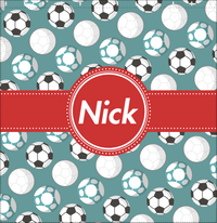Thumbnail for Personalized Soccer Shower Curtain XXV - Teal Background - Circle Ribbon Nameplate - Decorate View