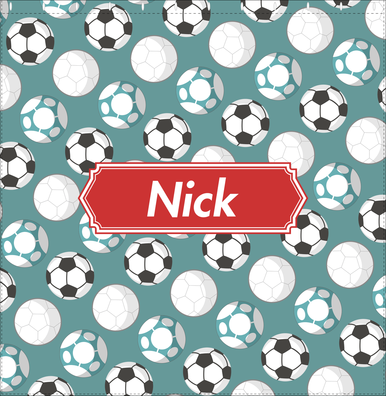 Personalized Soccer Shower Curtain XXV - Teal Background - Decorative Rectangle Nameplate - Decorate View