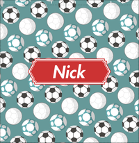 Thumbnail for Personalized Soccer Shower Curtain XXV - Teal Background - Decorative Rectangle Nameplate - Decorate View
