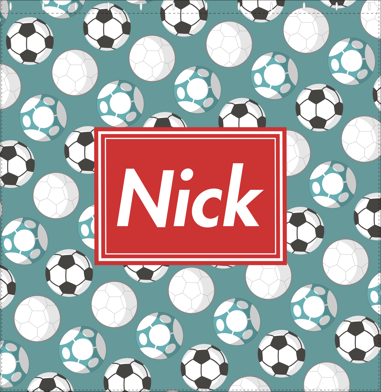 Personalized Soccer Shower Curtain XXV - Teal Background - Rectangle Nameplate - Decorate View
