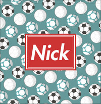 Thumbnail for Personalized Soccer Shower Curtain XXV - Teal Background - Rectangle Nameplate - Decorate View