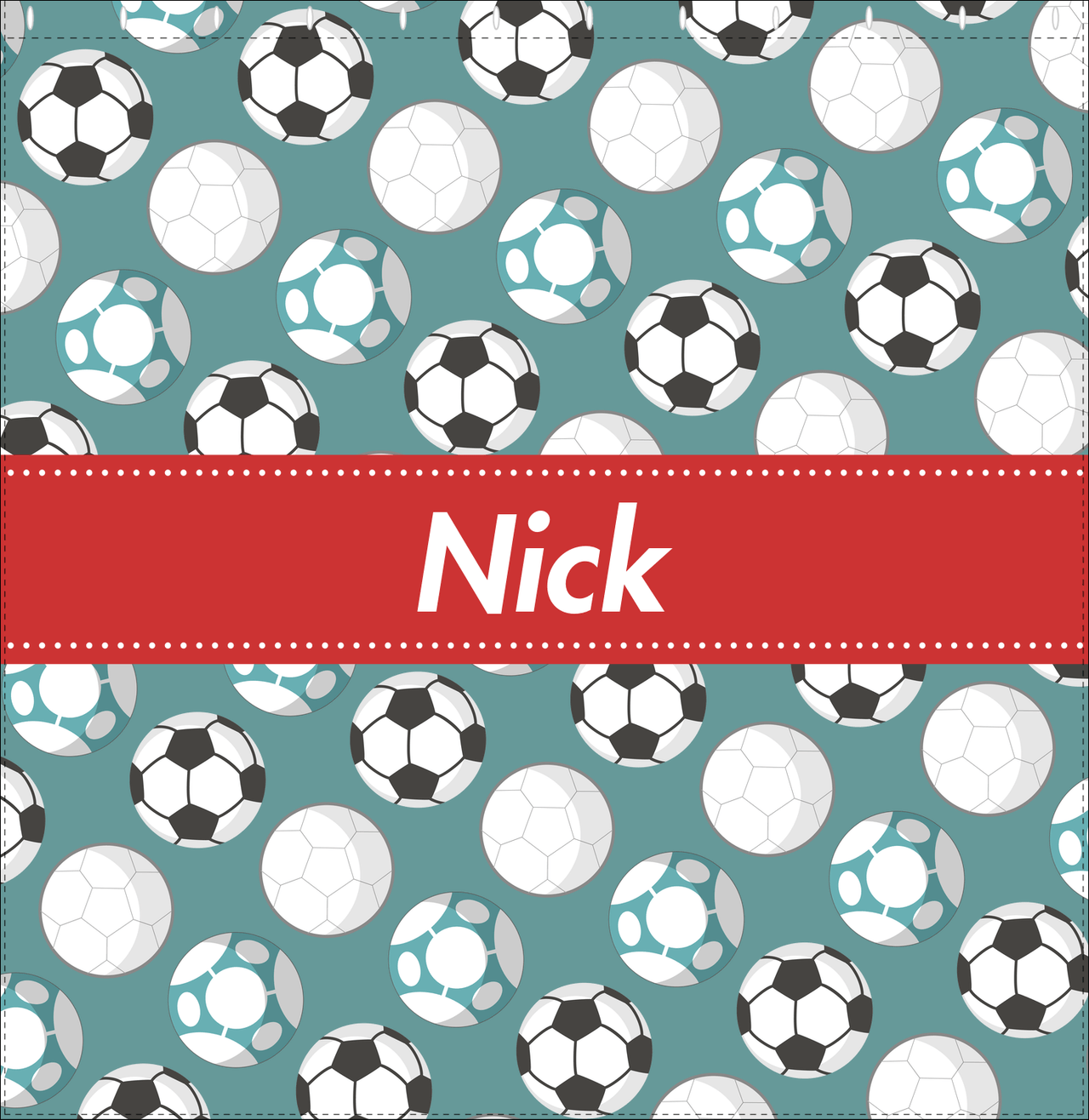 Personalized Soccer Shower Curtain XXV - Teal Background - Ribbon Nameplate - Decorate View