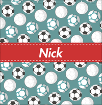 Thumbnail for Personalized Soccer Shower Curtain XXV - Teal Background - Ribbon Nameplate - Decorate View