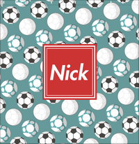 Thumbnail for Personalized Soccer Shower Curtain XXV - Teal Background - Square Nameplate - Decorate View
