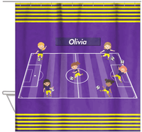 Thumbnail for Personalized Soccer Shower Curtain XXVI - Girls Teams - Purple Background - Hanging View