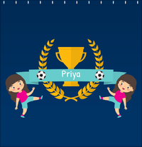 Thumbnail for Personalized Soccer Shower Curtain XXVIII - Blue Background - Brunette Girl I - Decorate View