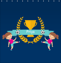 Thumbnail for Personalized Soccer Shower Curtain XXVIII - Blue Background - Brunette Girl II - Decorate View