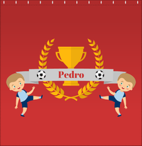 Thumbnail for Personalized Soccer Shower Curtain XXIX - Red Background - Blond Boy II - Decorate View
