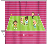 Thumbnail for Personalized Soccer Shower Curtain XXXI - Girls Teams - Pink Background - Hanging View