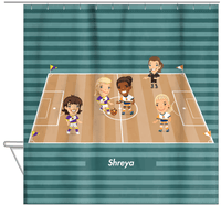 Thumbnail for Personalized Soccer Shower Curtain XXXI - Girls Teams - Teal Background - Hanging View