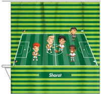 Thumbnail for Personalized Soccer Shower Curtain XXXII - Boys Teams - Green Background - Hanging View