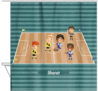 Thumbnail for Personalized Soccer Shower Curtain XXXII - Boys Teams - Teal Background - Hanging View