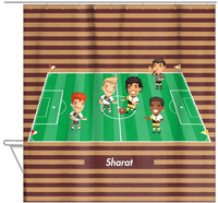 Thumbnail for Personalized Soccer Shower Curtain XXXII - Boys Teams - Brown Background - Hanging View