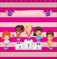 Thumbnail for Personalized Soccer Shower Curtain XXXV - Pink Background - Blonde Girl - Decorate View