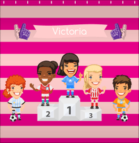 Thumbnail for Personalized Soccer Shower Curtain XXXV - Pink Background - Brunette Girl I - Decorate View