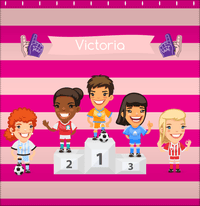 Thumbnail for Personalized Soccer Shower Curtain XXXV - Pink Background - Brunette Girl II - Decorate View