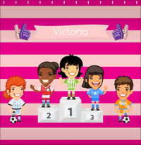 Thumbnail for Personalized Soccer Shower Curtain XXXV - Pink Background - Black Hair Girl I - Decorate View