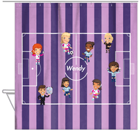 Thumbnail for Personalized Soccer Shower Curtain XXXVII - Girls - Purple Field - Hanging View