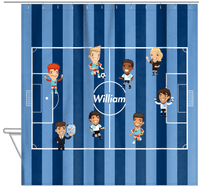 Thumbnail for Personalized Soccer Shower Curtain XXXVIII - Boys - Blue Field - Hanging View
