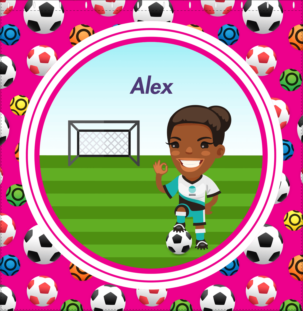 Personalized Soccer Shower Curtain XXXIX - Pink Background - Black Girl - Decorate View