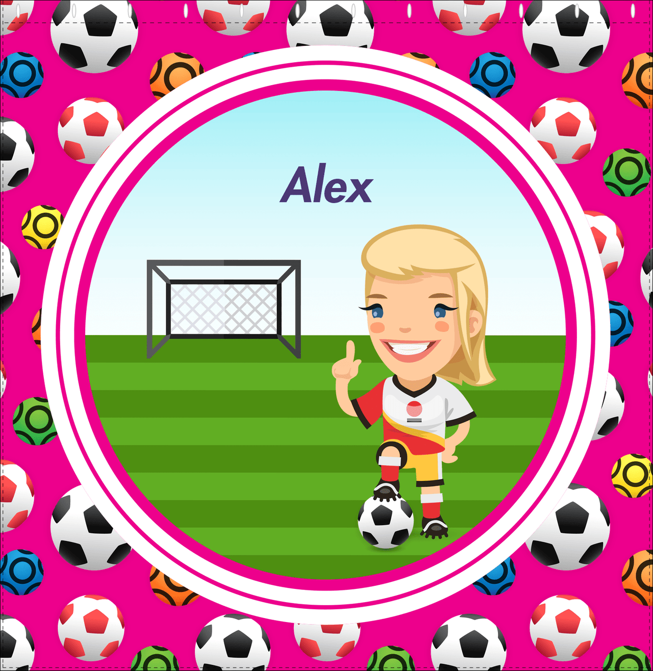 Personalized Soccer Shower Curtain XXXIX - Pink Background - Blonde Girl I - Decorate View