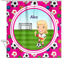Thumbnail for Personalized Soccer Shower Curtain XXXIX - Pink Background - Blonde Girl I - Hanging View