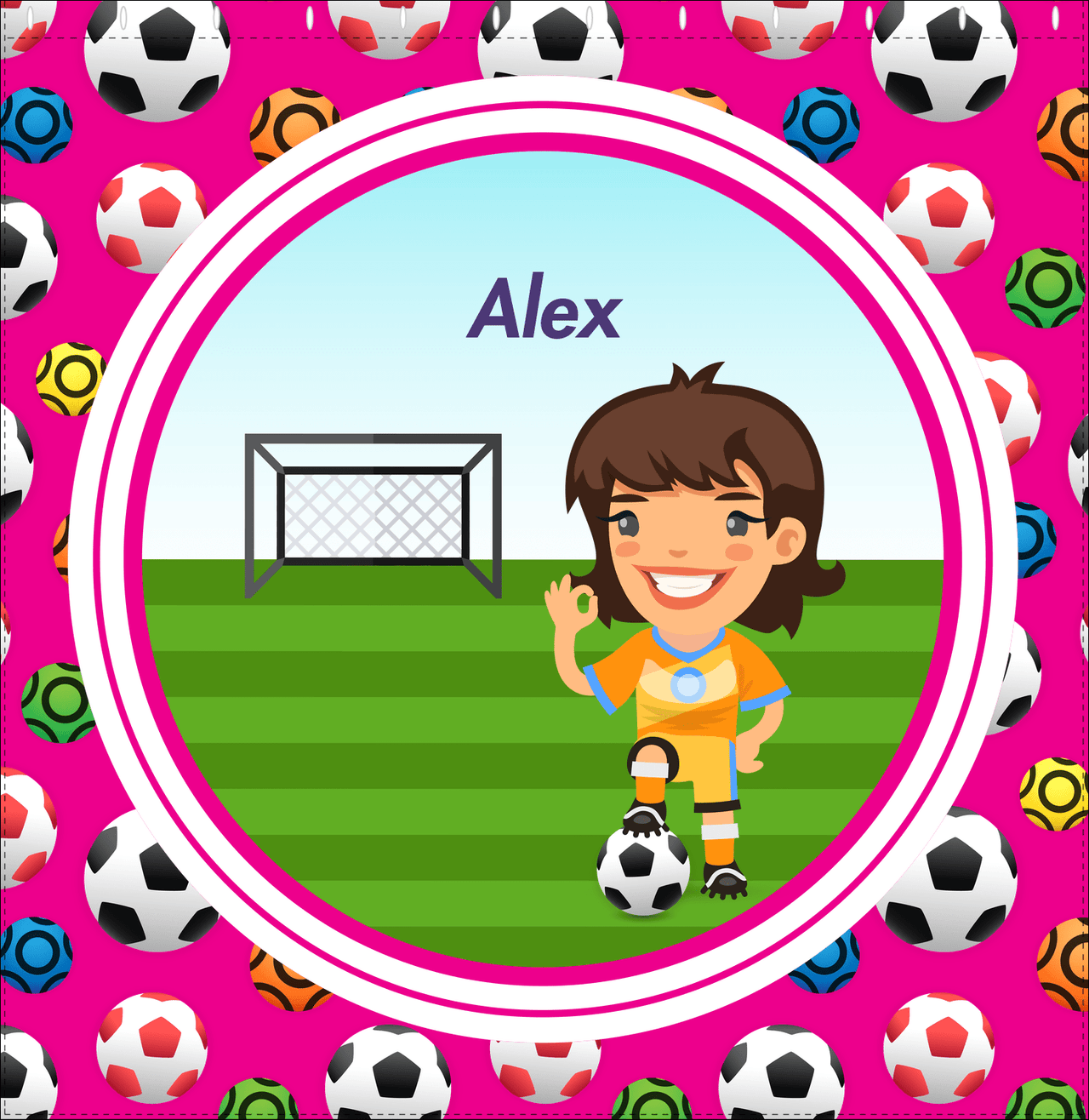 Personalized Soccer Shower Curtain XXXIX - Pink Background - Brunette Girl II - Decorate View