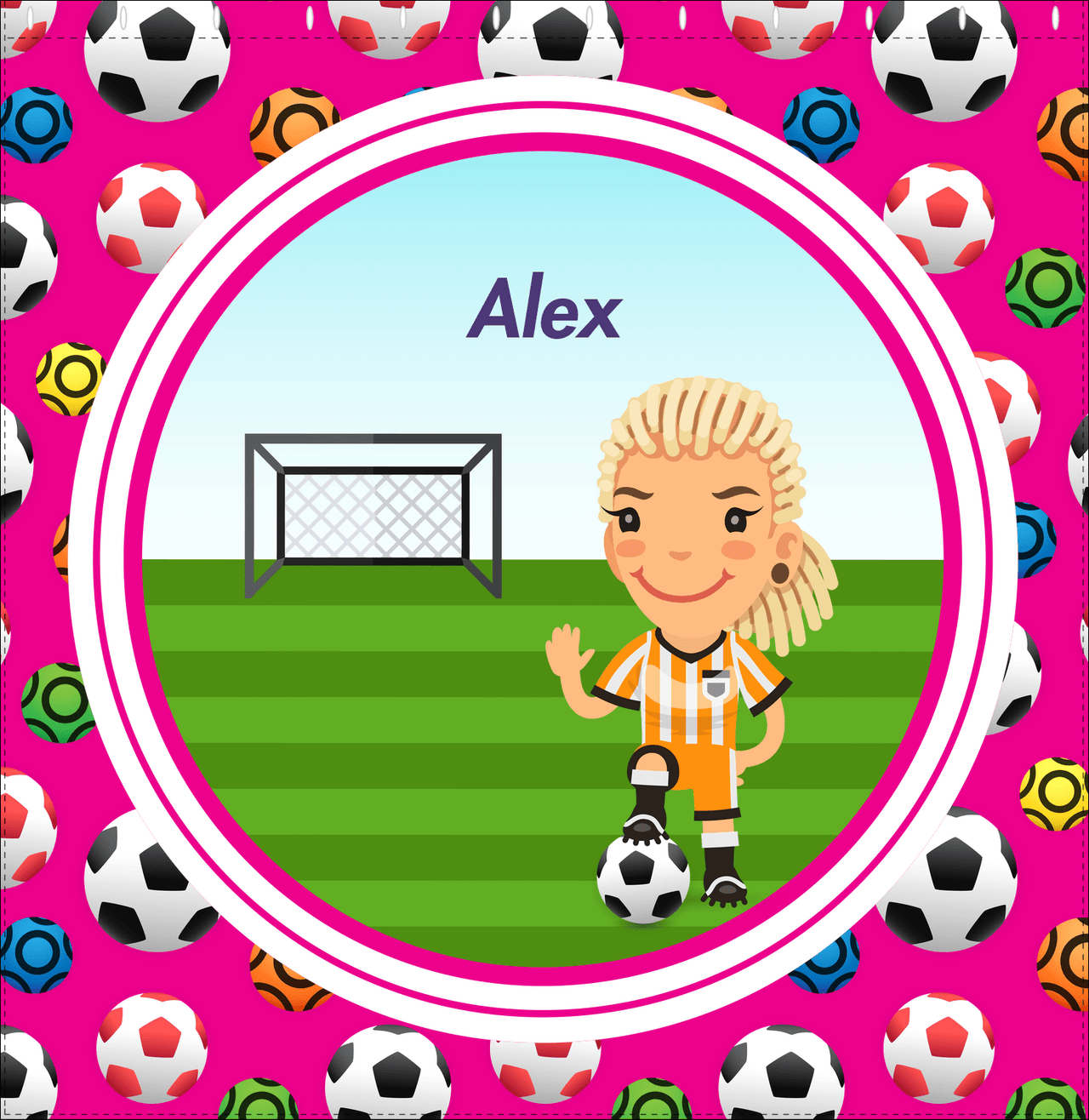Personalized Soccer Shower Curtain XXXIX - Pink Background - Blonde Girl II - Decorate View
