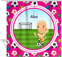 Thumbnail for Personalized Soccer Shower Curtain XXXIX - Pink Background - Blonde Girl II - Hanging View